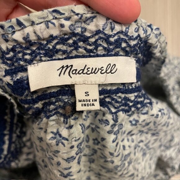 Madewell Blue Jeanette Crop Peasant Top Florentine Floral Size Small - Picture 12 of 16